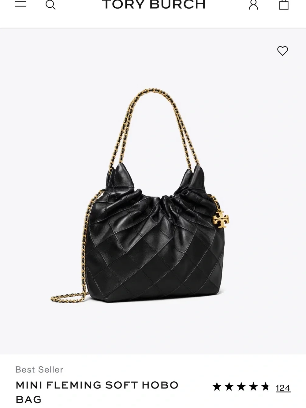 Tory Burch Black Quilted Mini Hobo with Gold Chain Hardware